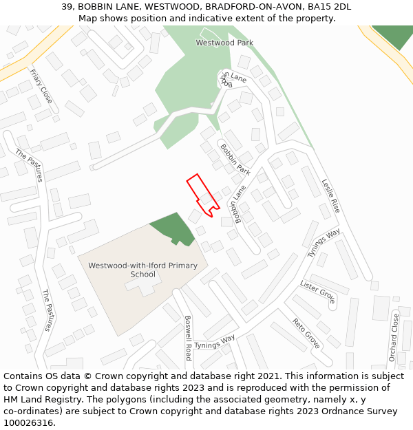 39, BOBBIN LANE, WESTWOOD, BRADFORD-ON-AVON, BA15 2DL: Location map and indicative extent of plot