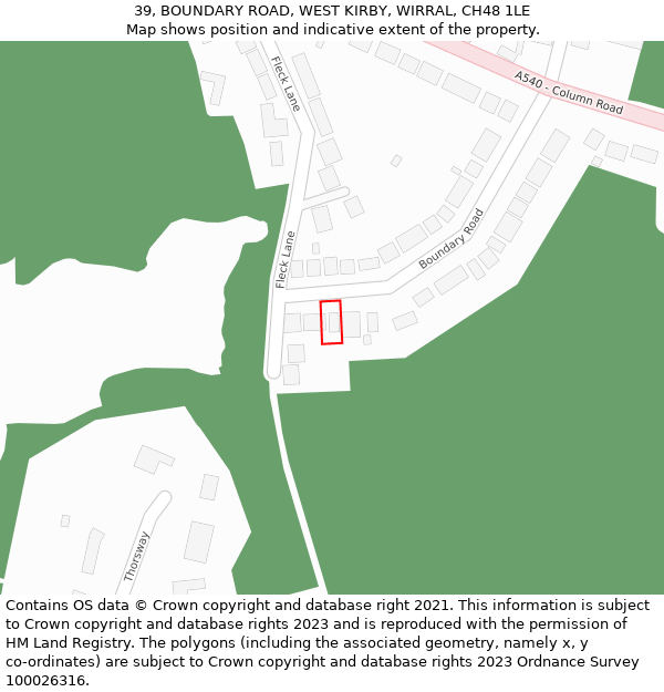 39, BOUNDARY ROAD, WEST KIRBY, WIRRAL, CH48 1LE: Location map and indicative extent of plot