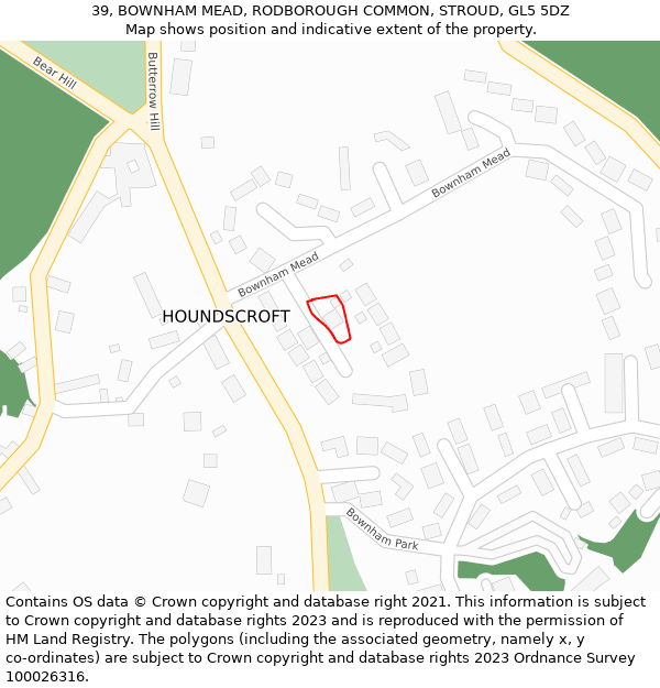 39, BOWNHAM MEAD, RODBOROUGH COMMON, STROUD, GL5 5DZ: Location map and indicative extent of plot