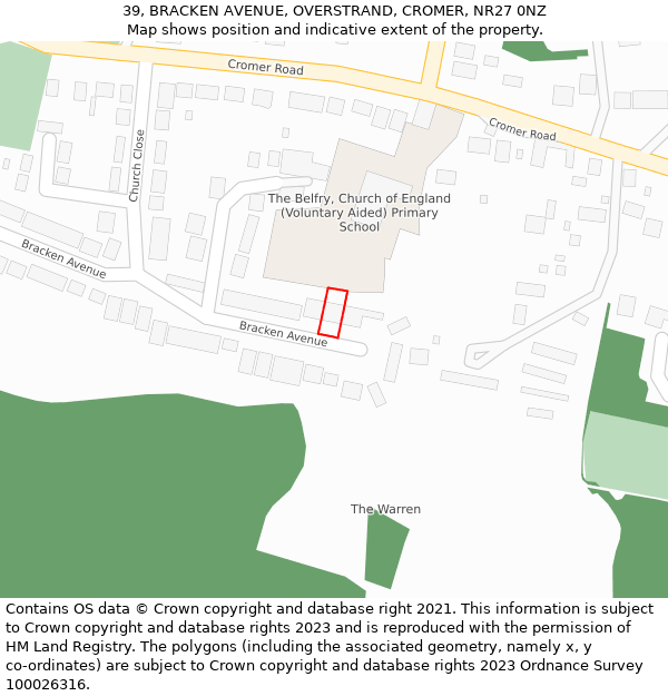 39, BRACKEN AVENUE, OVERSTRAND, CROMER, NR27 0NZ: Location map and indicative extent of plot