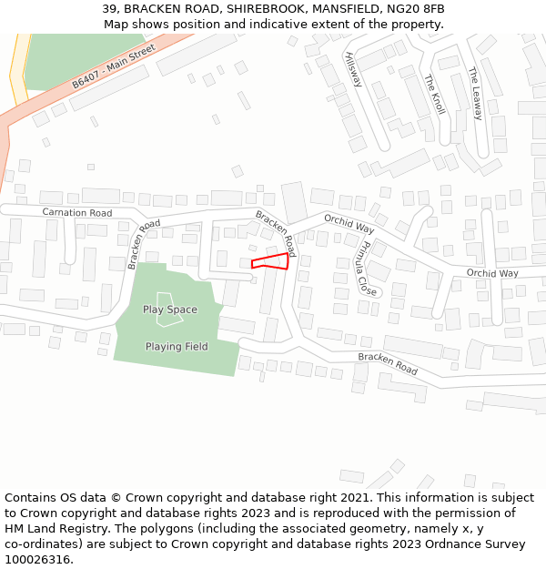 39, BRACKEN ROAD, SHIREBROOK, MANSFIELD, NG20 8FB: Location map and indicative extent of plot