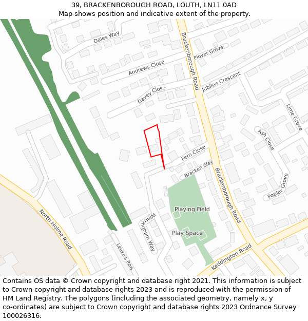 39, BRACKENBOROUGH ROAD, LOUTH, LN11 0AD: Location map and indicative extent of plot