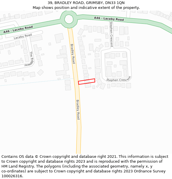 39, BRADLEY ROAD, GRIMSBY, DN33 1QN: Location map and indicative extent of plot