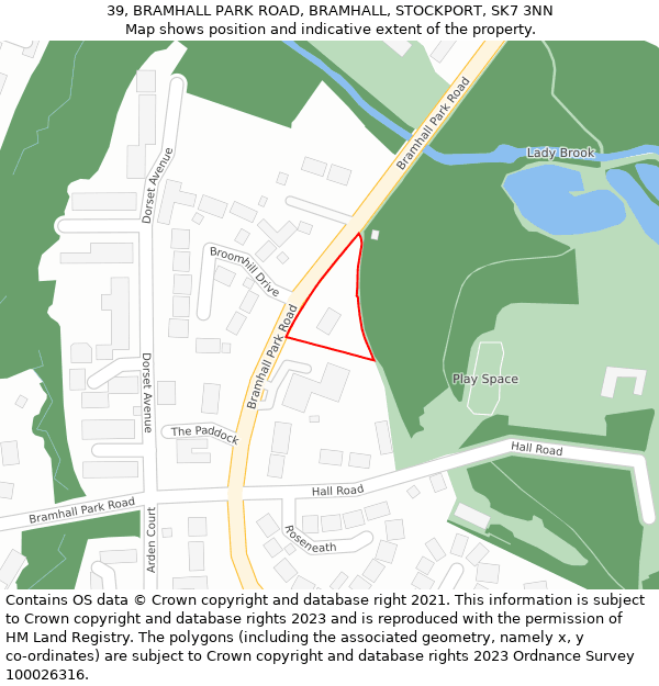 39, BRAMHALL PARK ROAD, BRAMHALL, STOCKPORT, SK7 3NN: Location map and indicative extent of plot