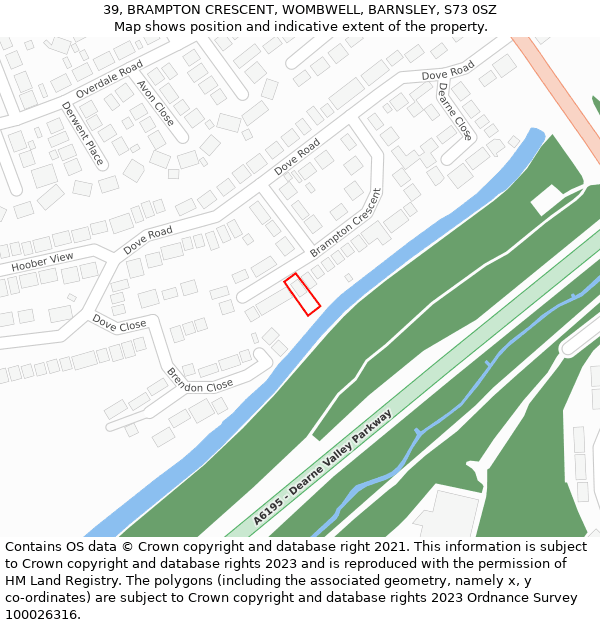 39, BRAMPTON CRESCENT, WOMBWELL, BARNSLEY, S73 0SZ: Location map and indicative extent of plot