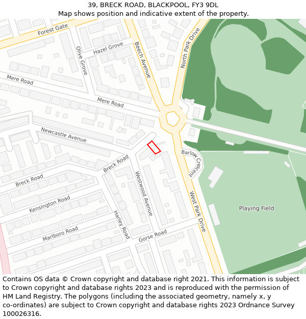 39, BRECK ROAD, BLACKPOOL, FY3 9DL: Location map and indicative extent of plot