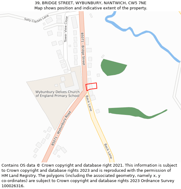 39, BRIDGE STREET, WYBUNBURY, NANTWICH, CW5 7NE: Location map and indicative extent of plot