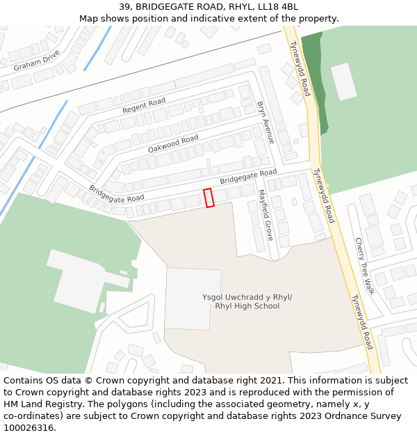 39, BRIDGEGATE ROAD, RHYL, LL18 4BL: Location map and indicative extent of plot