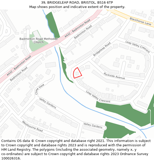 39, BRIDGELEAP ROAD, BRISTOL, BS16 6TP: Location map and indicative extent of plot