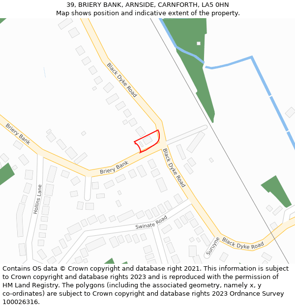 39, BRIERY BANK, ARNSIDE, CARNFORTH, LA5 0HN: Location map and indicative extent of plot