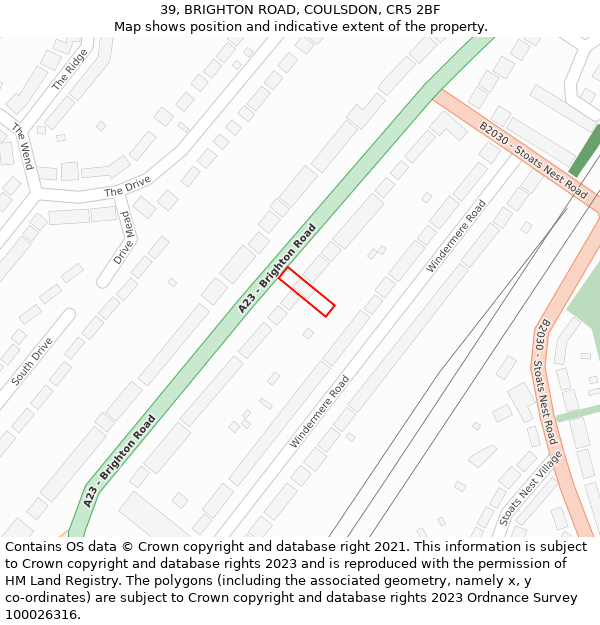 39, BRIGHTON ROAD, COULSDON, CR5 2BF: Location map and indicative extent of plot