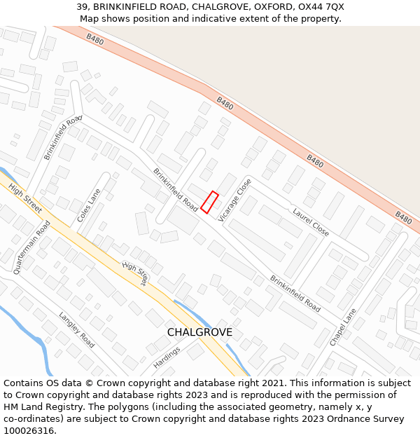39, BRINKINFIELD ROAD, CHALGROVE, OXFORD, OX44 7QX: Location map and indicative extent of plot