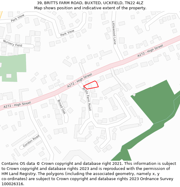 39, BRITTS FARM ROAD, BUXTED, UCKFIELD, TN22 4LZ: Location map and indicative extent of plot