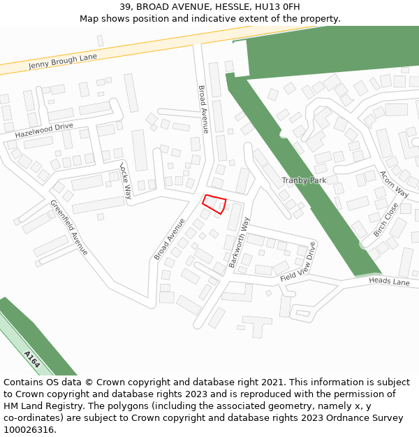 39, BROAD AVENUE, HESSLE, HU13 0FH: Location map and indicative extent of plot