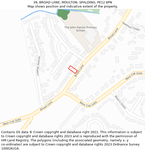39, BROAD LANE, MOULTON, SPALDING, PE12 6PN: Location map and indicative extent of plot