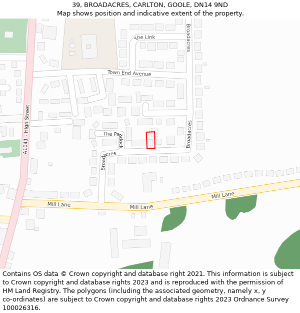 39, BROADACRES, CARLTON, GOOLE, DN14 9ND: Location map and indicative extent of plot