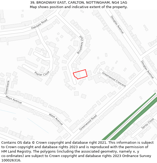 39, BROADWAY EAST, CARLTON, NOTTINGHAM, NG4 1AG: Location map and indicative extent of plot