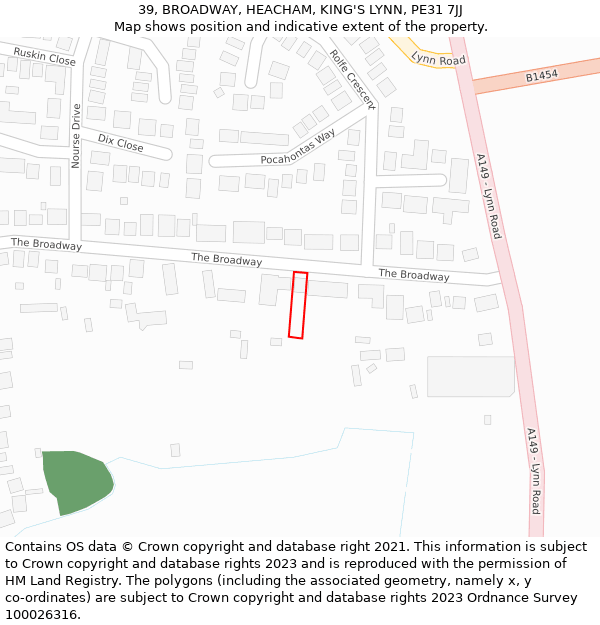 39, BROADWAY, HEACHAM, KING'S LYNN, PE31 7JJ: Location map and indicative extent of plot