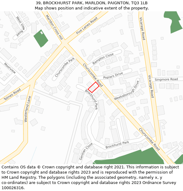 39, BROCKHURST PARK, MARLDON, PAIGNTON, TQ3 1LB: Location map and indicative extent of plot