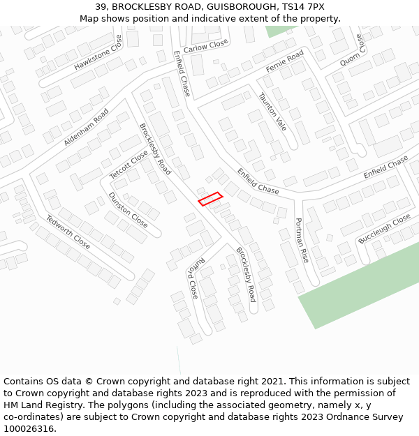 39, BROCKLESBY ROAD, GUISBOROUGH, TS14 7PX: Location map and indicative extent of plot