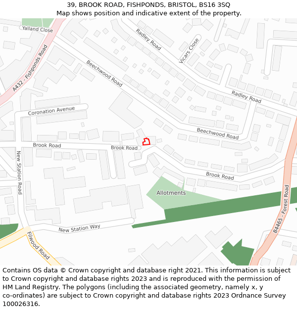39, BROOK ROAD, FISHPONDS, BRISTOL, BS16 3SQ: Location map and indicative extent of plot