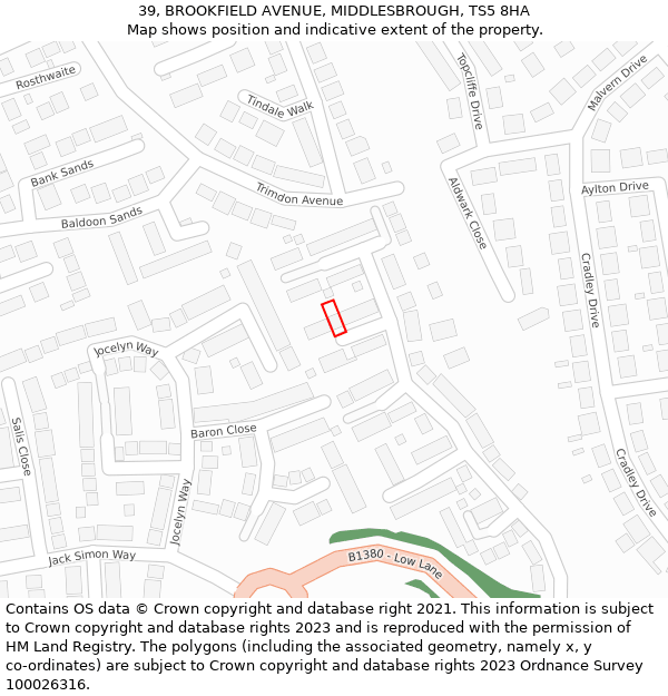 39, BROOKFIELD AVENUE, MIDDLESBROUGH, TS5 8HA: Location map and indicative extent of plot