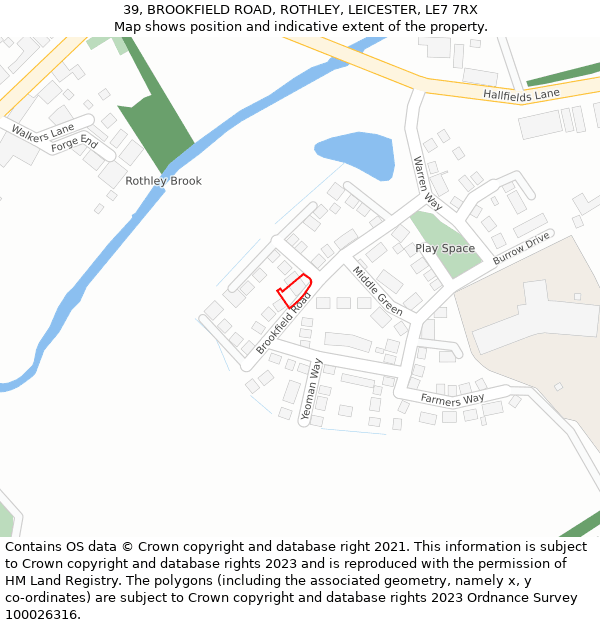39, BROOKFIELD ROAD, ROTHLEY, LEICESTER, LE7 7RX: Location map and indicative extent of plot