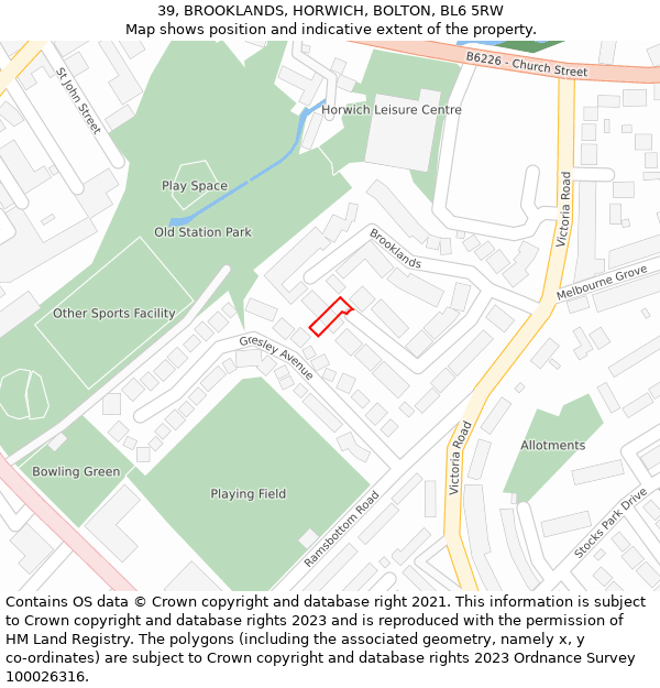 39, BROOKLANDS, HORWICH, BOLTON, BL6 5RW: Location map and indicative extent of plot
