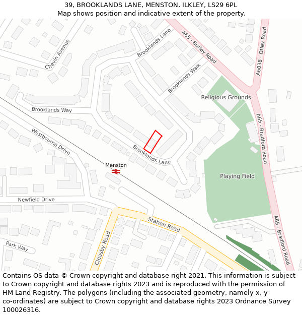 39, BROOKLANDS LANE, MENSTON, ILKLEY, LS29 6PL: Location map and indicative extent of plot