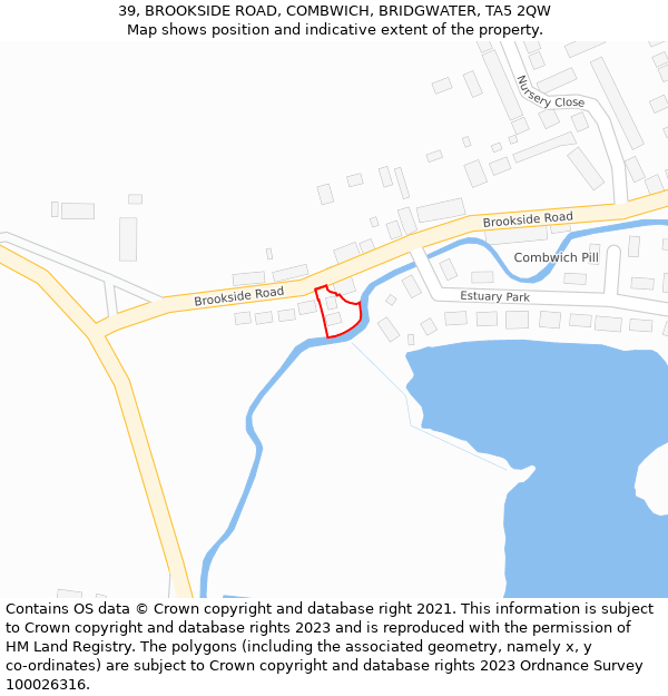 39, BROOKSIDE ROAD, COMBWICH, BRIDGWATER, TA5 2QW: Location map and indicative extent of plot