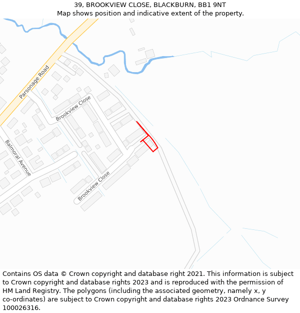 39, BROOKVIEW CLOSE, BLACKBURN, BB1 9NT: Location map and indicative extent of plot