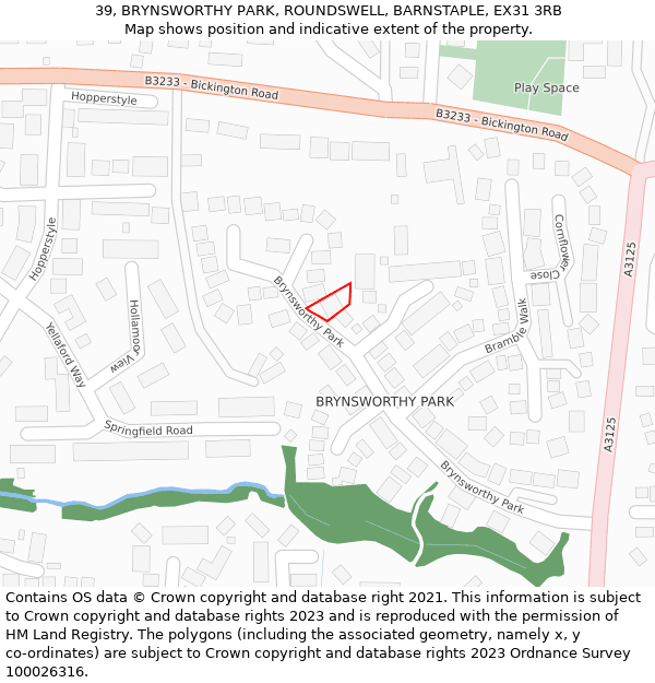 39, BRYNSWORTHY PARK, ROUNDSWELL, BARNSTAPLE, EX31 3RB: Location map and indicative extent of plot