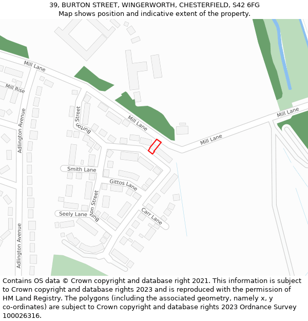 39, BURTON STREET, WINGERWORTH, CHESTERFIELD, S42 6FG: Location map and indicative extent of plot