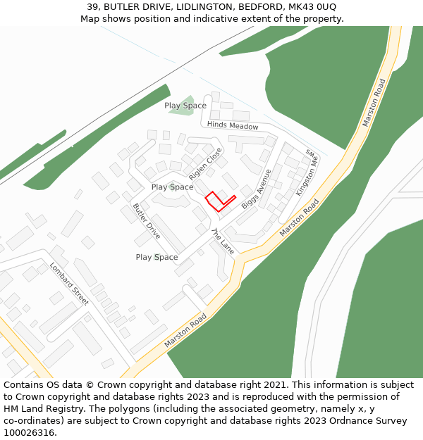 39, BUTLER DRIVE, LIDLINGTON, BEDFORD, MK43 0UQ: Location map and indicative extent of plot