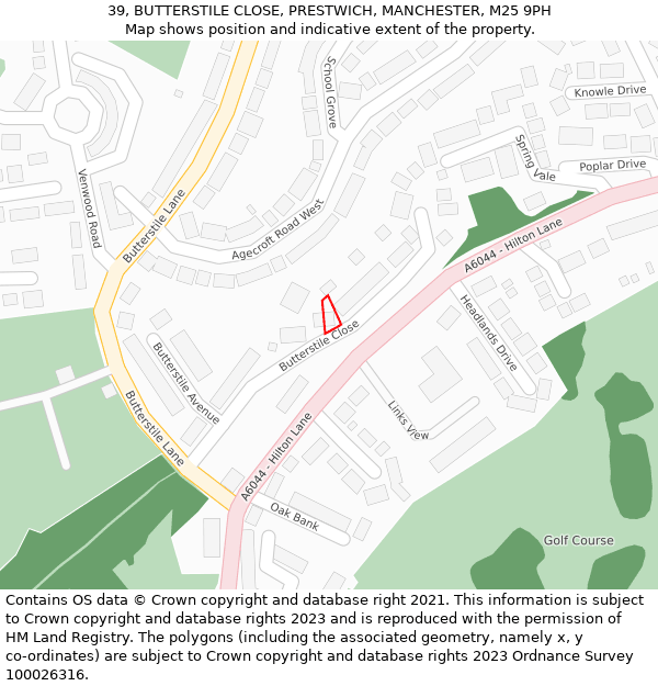 39, BUTTERSTILE CLOSE, PRESTWICH, MANCHESTER, M25 9PH: Location map and indicative extent of plot