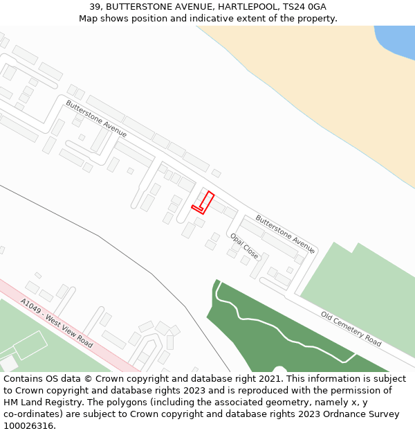 39, BUTTERSTONE AVENUE, HARTLEPOOL, TS24 0GA: Location map and indicative extent of plot