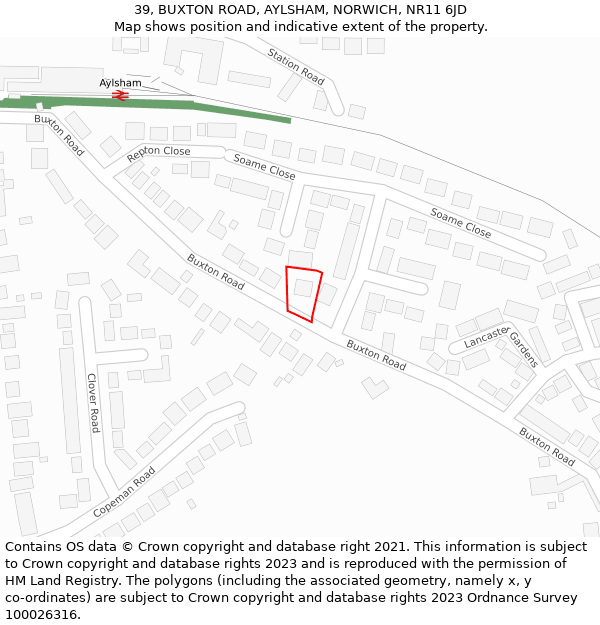 39, BUXTON ROAD, AYLSHAM, NORWICH, NR11 6JD: Location map and indicative extent of plot