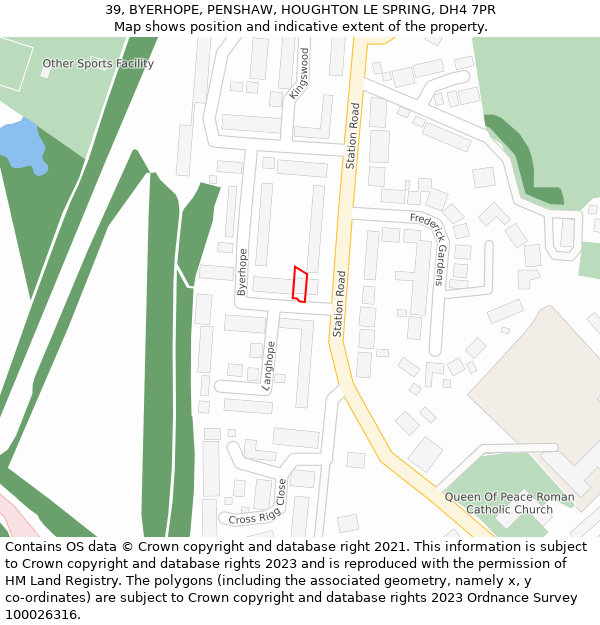 39, BYERHOPE, PENSHAW, HOUGHTON LE SPRING, DH4 7PR: Location map and indicative extent of plot