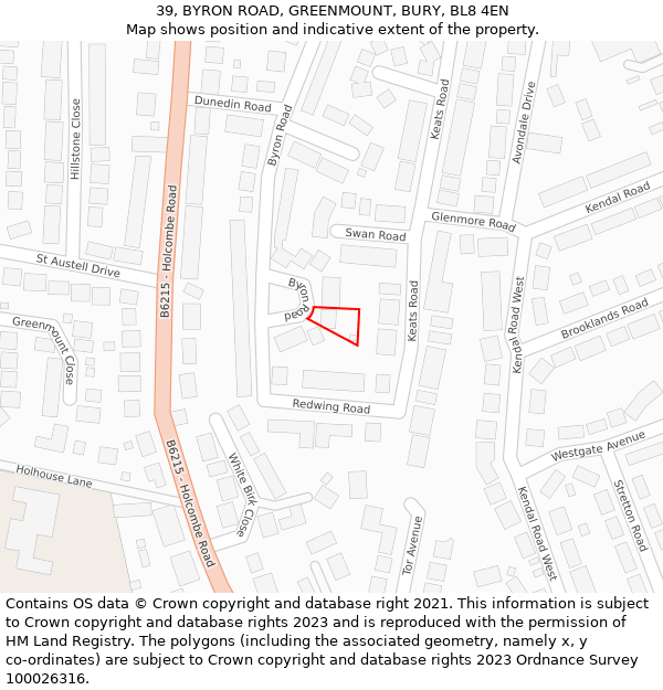 39, BYRON ROAD, GREENMOUNT, BURY, BL8 4EN: Location map and indicative extent of plot