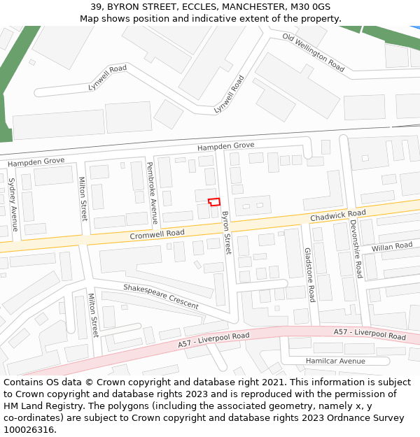 39, BYRON STREET, ECCLES, MANCHESTER, M30 0GS: Location map and indicative extent of plot