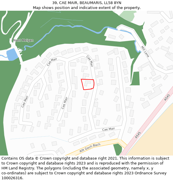 39, CAE MAIR, BEAUMARIS, LL58 8YN: Location map and indicative extent of plot