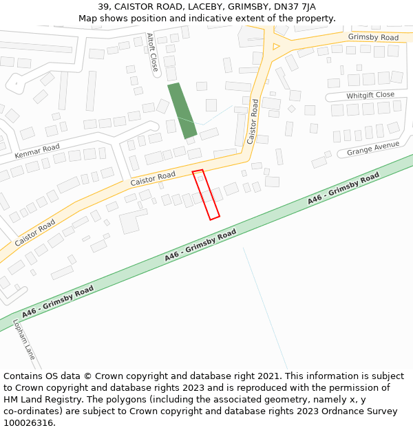 39, CAISTOR ROAD, LACEBY, GRIMSBY, DN37 7JA: Location map and indicative extent of plot