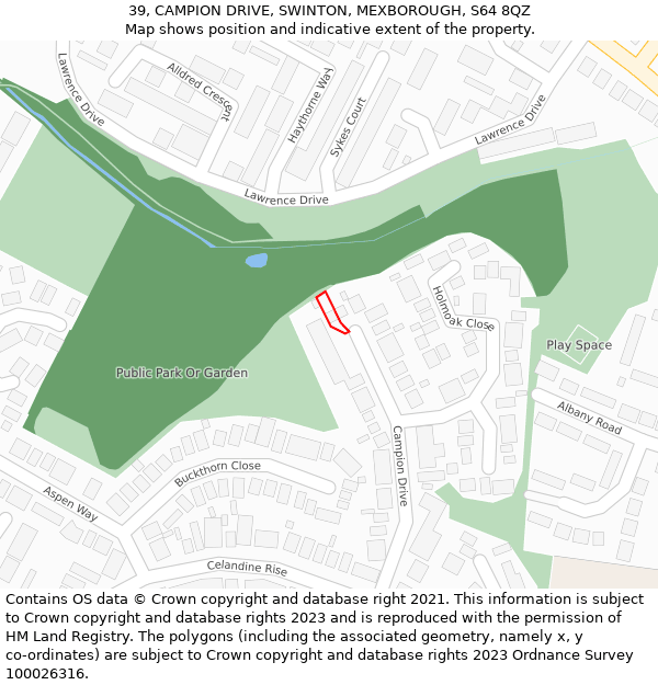 39, CAMPION DRIVE, SWINTON, MEXBOROUGH, S64 8QZ: Location map and indicative extent of plot