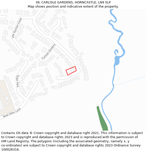 39, CARLISLE GARDENS, HORNCASTLE, LN9 5LP: Location map and indicative extent of plot