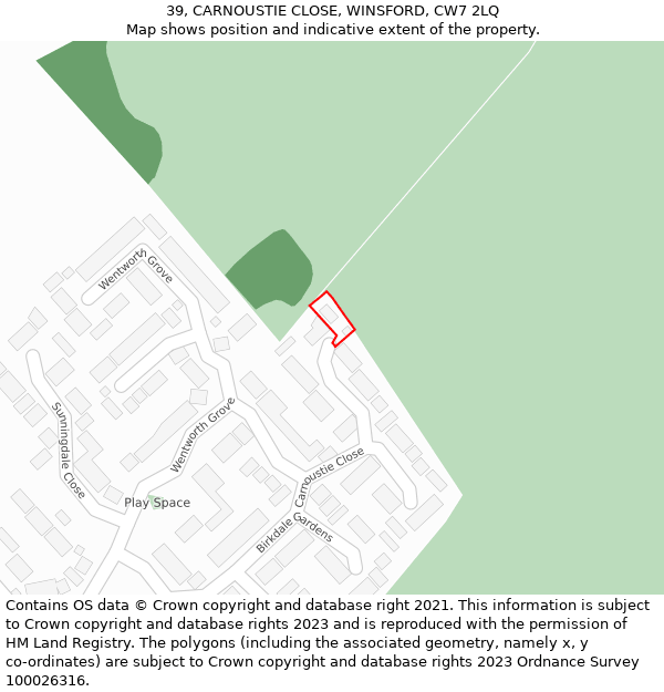 39, CARNOUSTIE CLOSE, WINSFORD, CW7 2LQ: Location map and indicative extent of plot