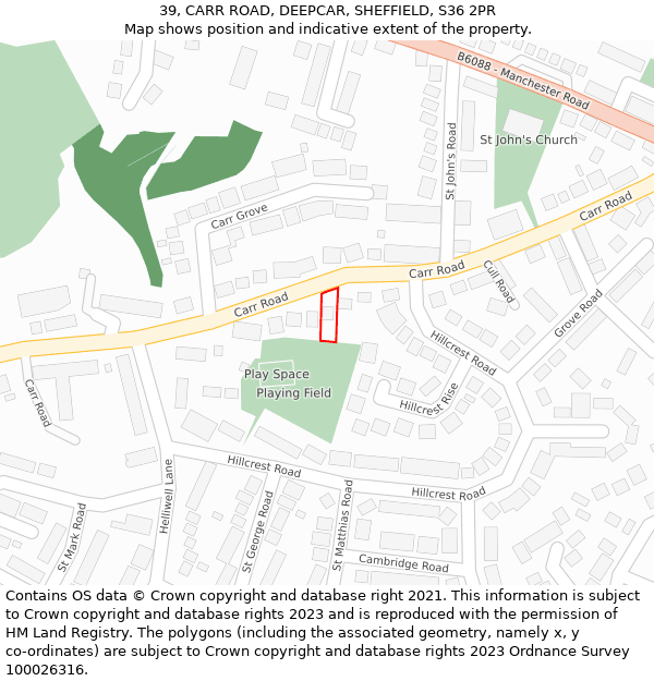 39, CARR ROAD, DEEPCAR, SHEFFIELD, S36 2PR: Location map and indicative extent of plot