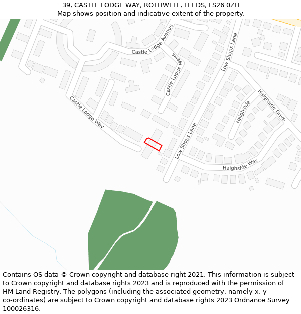 39, CASTLE LODGE WAY, ROTHWELL, LEEDS, LS26 0ZH: Location map and indicative extent of plot