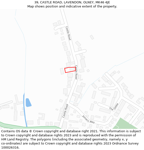 39, CASTLE ROAD, LAVENDON, OLNEY, MK46 4JE: Location map and indicative extent of plot