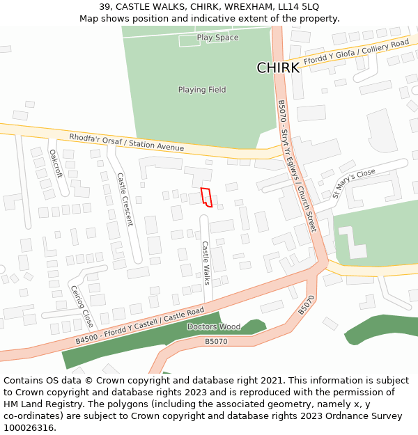 39, CASTLE WALKS, CHIRK, WREXHAM, LL14 5LQ: Location map and indicative extent of plot