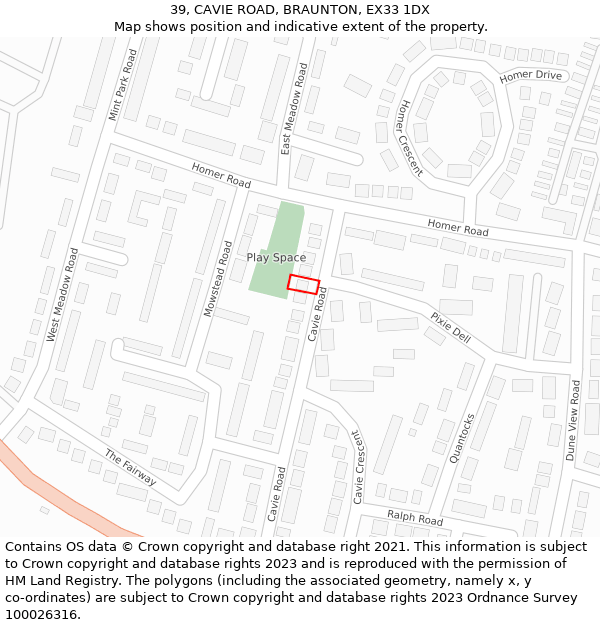 39, CAVIE ROAD, BRAUNTON, EX33 1DX: Location map and indicative extent of plot